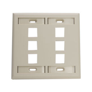 Leviton 42080-6IP | Dual-Gang QuickPort Wallplate with ID Windows, 6-Port, Ivory