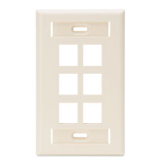 Leviton 42080-6TP | Dual-Gang QuickPort Wallplate with ID Windows, 6-Port, Light Almond