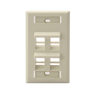 Leviton 42081-4TS | Angled Single-Gang QuickPort Wallplate with ID Windows, 4-Port, Light Almond