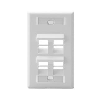 Leviton 42081-4WS | Angled Single-Gang QuickPort Wallplate with ID Windows, 4-Port, White