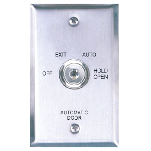 Camden Door Controls CM-180/22 | Automatic Operator Control Key Switch, Single-Gang Stainless Steel Faceplate, 3 Position Switch, Maintained, Off/Auto/Hold Open