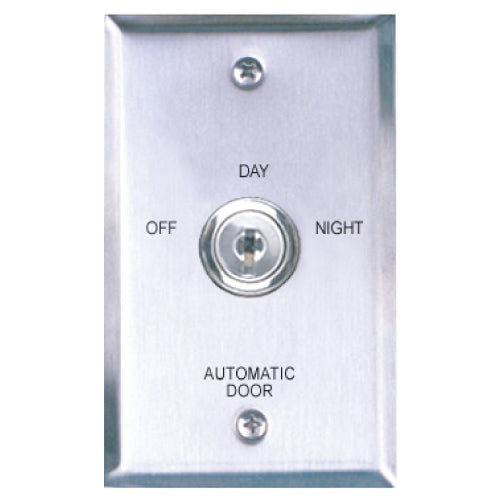 Camden Door Controls CM-180/23 | Automatic Operator Control Key Switch, Single-Gang Stainless Steel Faceplate, 3 Position Switch, Maintained, Off/Day/Night