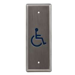 Camden Door Controls CM-25/3F | Narrow Push Plate Switch, Vertical Mounting, 'POUSSEZ POUR OUVRIR' Lettering, Bright Stainless Steel