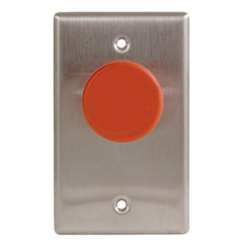 Camden Door Controls CM-400B | 1-5/8" Mushroom Pushbutton, Stainless Steel, Single Gang, N/O, Blank Faceplate, Blue Button