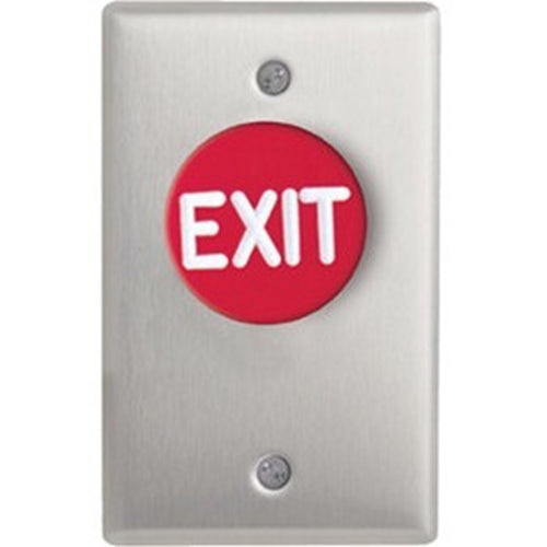 Camden Door Controls CM-4020G | 1-5/8" Mushroom Pushbutton, Aluminum Single Gang Blank Faceplate, Spring Return, N/O & N/C, Momentary, Green Button, Brushed Aluminum