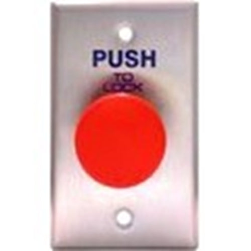 Camden Door Controls CM-410B | 1-5/8" Mushroom Pushbutton, Stainless Steel, Single Gang, N/C, Blank Faceplate, Blue Button