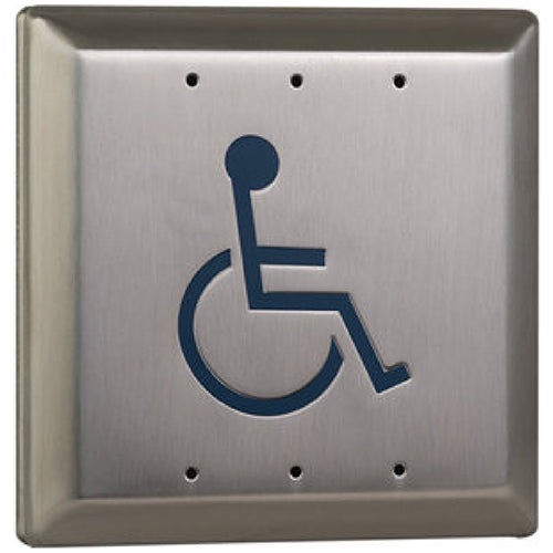 Camden Door Controls CM-45/2 | 4-1/2" Square Push Plate Switch, Concealed Screws, ADA Logo, Stainless Steel