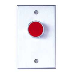 Camden Door Controls CM-7085G | Medium Duty Vandal Resistant Recessed Push Button, DPST, Time Delay, Single Gang, Green Button, Blank Faceplate, Brushed Aluminum