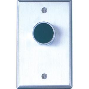 Camden Door Controls CM-7085GE | Medium Duty Vandal Resistant Recessed Push Button, DPST, Time Delay, Single Gang, Green Button (EXIT), Blank Faceplate, Brushed Aluminum