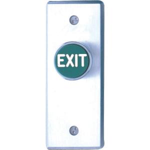Camden Door Controls CM-7185GE | Medium Duty Vandal Resistant Recessed Push Button, DPST, Time Delay, Narrow, Green Button (EXIT), Blank Faceplate, Brushed Aluminum