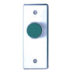 Camden Door Controls CM-8120GE | Vandal Resistant Extended Green Pushbutton (EXIT), N/O & N/C, Narrow, Momentary, Blank Faceplate, Brushed Aluminum