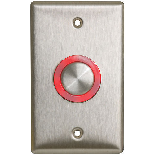 Camden Door Controls CM-9600 | Illuminated Piezoelectric Push/Exit Switch, Single Gang, Blank Faceplate, Bright Stainless Steel