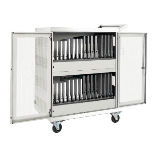 Tripp-Lite CSC32ACW | Multi-Device Charging Cart, 32 AC Outlets, Chromebooks and Laptops, Wall-Mount Option, White