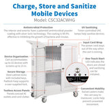 Tripp-Lite CSC32ACWHG | Safe-IT Multi-Device UV Charging Cart, Hospital-Grade, 32 AC Outlets, Laptops, Chromebooks, Antimicrobial, White