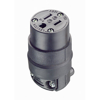 Leviton 515CR | 15 Amp, 125 Volt, NEMA 5-15R, 2Pole, 3Wire, Connector, Straight Blade, Rubber - Black