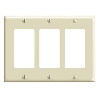 Leviton 80411-I | 3-Gang Decora/GFCI Device Decora Wallplate/Faceplate, Standard Size, Thermoset, Device Mount - Ivory