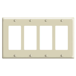 Leviton 80412-I | 4-Gang Decora/GFCI Device Decora Wallplate/Faceplate, Standard Size, Thermoset, Device Mount - Ivory