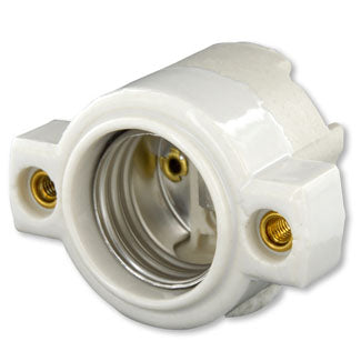 Leviton 9885 | Medium Base, One-Piece, Keyless, Incandescent, Unglazed Porcelain Lampholder, Front Mount, Single Circuit, Back Wired, White