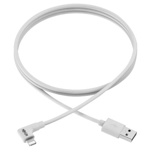 Tripp-Lite M100-003-LRA-WH | Right-Angle USB-A to Lightning Sync/Charge Cable, MFi Certified - White, M/M, USB 2.0, 3 ft. (0.91 m)