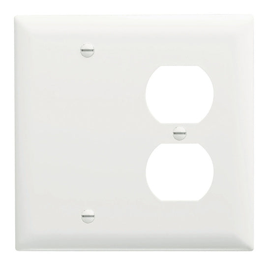 Legrand TP138W | Pass and Seymour | Combination Openings, 1 Blank & 1 Duplex Receptacle, Two Gang, White