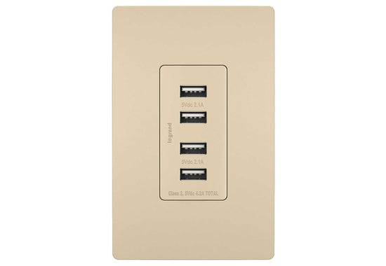 Legrand TM8USB4ICC6 | Radiant Collection | Radiant Quad USB Charger, Ivory