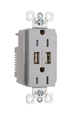 Legrand TR5262USBGRY | Pass and Seymour | Fed Spec Grade USB Charger w/ Tamper-Resistant 15A Duplex Receptacles, Gray