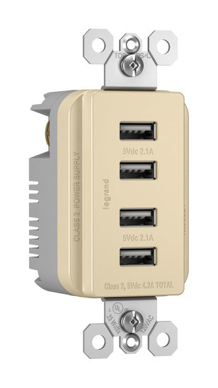 Legrand TM8USB4ICC6 | Radiant Collection | Radiant Quad USB Charger, Ivory