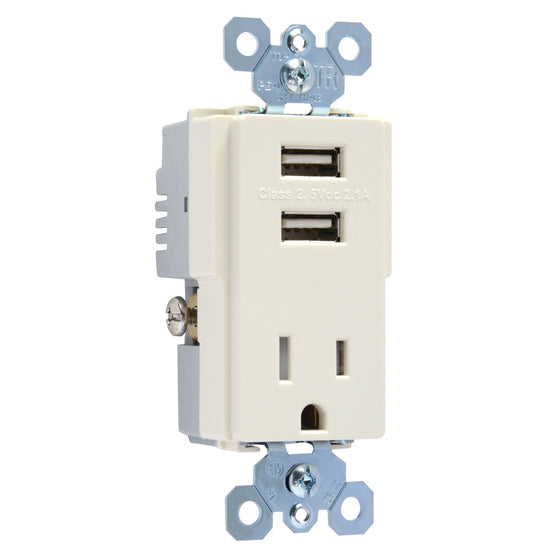 Legrand TM8USBLACC6 | Pass and Seymour | USB Charger with Tamper-Resistant Receptacle, Light Almond