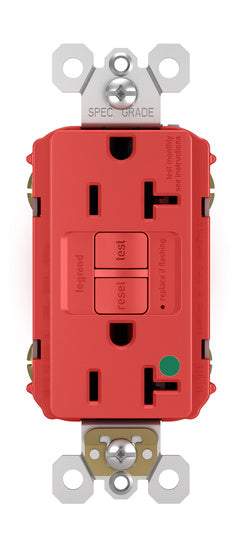 Legrand 2097-HGRED | Pass and Seymour | Hospital-Grade 20A Self-Test Duplex GFCI, Red
