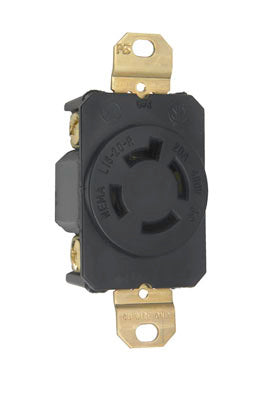 Legrand L1620-R | Pass and Seymour | 20 Amp NEMA L1620 Single Receptacle, Black