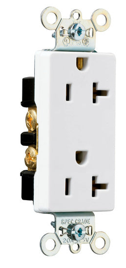 Legrand 26352-W | Pass and Seymour | Heavy-Duty Decorator Spec Grade Receptacles, Back & Side Wire, 20A, 125V, White