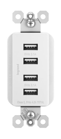 Legrand TM8USB4WCC6 | Radiant Collection | Radiant Quad USB Charger, White
