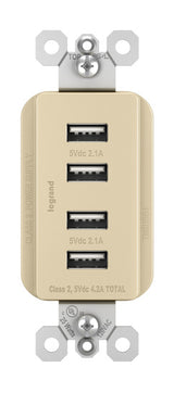 Legrand TM8USB4ICC6 | Radiant Collection | Radiant Quad USB Charger, Ivory