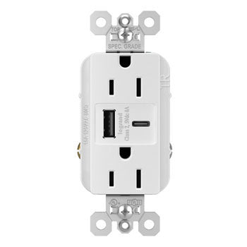 Legrand TR15USBAC6W | Pass and Seymour | 15A 125V TR REC + USBA+C FAST CHRG, White