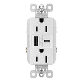 Legrand TR15USBAC6W | Pass and Seymour | 15A 125V TR REC + USBA+C FAST CHRG, White