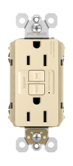 Legrand 1597-TRI | Radiant Collection | Radiant Spec-Grade 15A Tamper-Resistant Self-Test GFCI Receptacle, Ivory