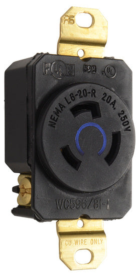 Legrand L620-R | Pass and Seymour | 20 Amp NEMA L620 Single Receptacle, Black