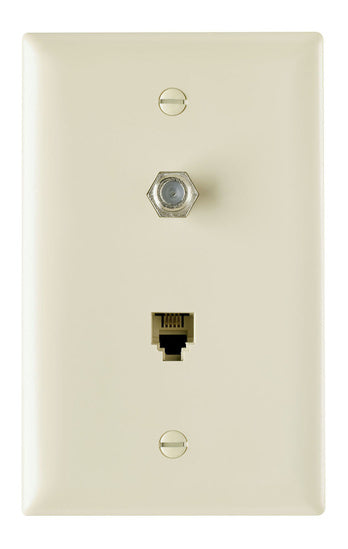 Legrand TPTELTV | On-Q | Communication Device, Combination F Type Coaxial Connector and Four Conductor RJ11 Telephone Jack, Brown
