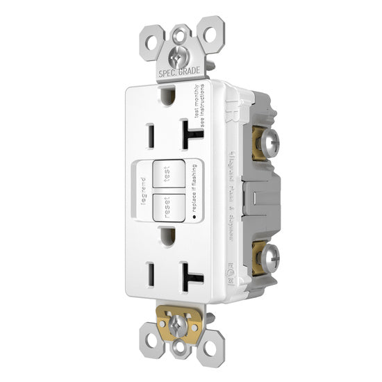 Legrand 2097-TRW | Radiant Collection | Radiant Spec-Grade 20A Tamper-Resistant Self-Test GFCI Receptacle, White