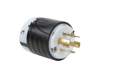 Legrand L1620-P | Pass and Seymour | 20 Amp NEMA Plug L1620 - Black Back, White Front Body