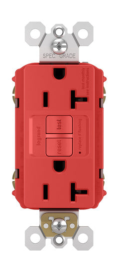 Legrand 2097-RED | Radiant Collection | Radiant Spec-Grade 20A Self-Test GFCI Receptacle, Red