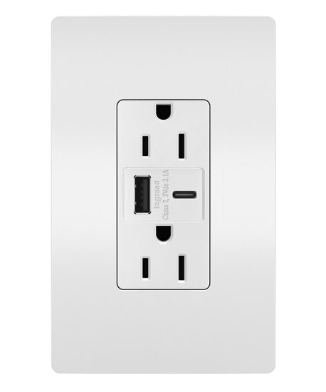 Legrand R26USBACW | Radiant Collection | Radiant 15A Tamper-Resistant USB Type A/C Outlet, White