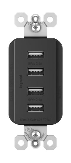 Legrand TM8USB4BKCC6 | Radiant Collection | Radiant Quad USB Charger, Black