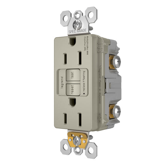 Legrand 1597TRNICC4 | Radiant Collection | Radiant Spec-Grade 15A Tamper-Resistant Self-Test GFCI Receptacle, Nickel