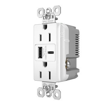 Legrand TR15USBAC6W | Pass and Seymour | 15A 125V TR REC + USBA+C FAST CHRG, White