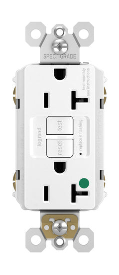 Legrand 2097-HGW | Pass and Seymour | Hospital-Grade 20A Self-Test Duplex GFCI, White
