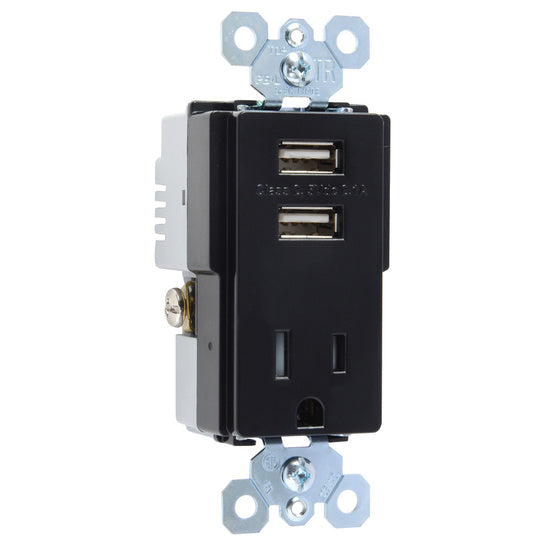 Legrand TM8USBBKCC6 | Pass and Seymour | USB Charger with Tamper-Resistant Receptacle, Black
