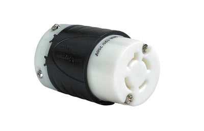 Legrand L1420-C | Pass and Seymour | 20 Amp NEMA Connector L1420 - Black Back, White Front Body