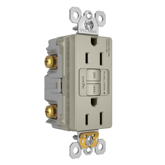 Legrand 1597TRNICC4 | Radiant Collection | Radiant Spec-Grade 15A Tamper-Resistant Self-Test GFCI Receptacle, Nickel