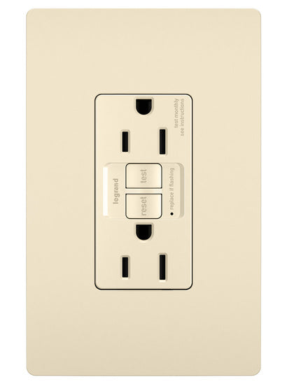Legrand 1597-TRLA | Radiant Collection | Radiant Spec-Grade 15A Tamper-Resistant Self-Test GFCI Receptacle, Light Almond